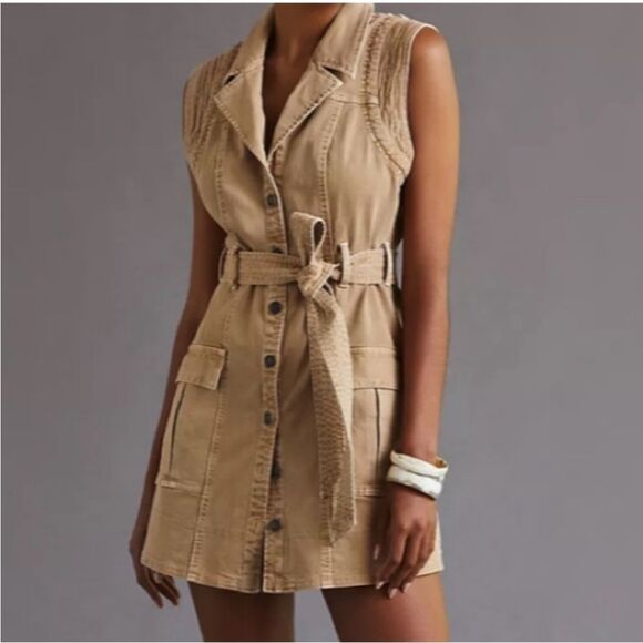 Anthropologie Dresses & Skirts - ANTHRPOLOGIE PILCRO Dress Women 2 Denim Jean Button Front Tan Mini Festival